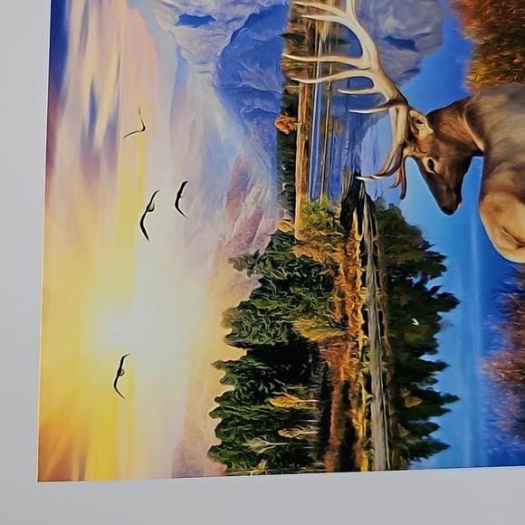 Majestic Landscape Elk Sunset Floral Wall Art‎ Watercolor Oil Painting Art Print - Picture 5 of 6